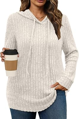 Womens Plus Size Lightweight Hoodie Sweaters Long Sleeve Fall Tops L-4XL