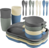 shopwithgreen Wheat Straw Dinnerware Cutlery Set, 20 PCS Kids Toddlers Divided Plates and Bowls