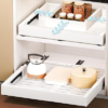 Makfoner 1 Pcs Pull Out Cabinet Organizers, Width (12″-19″) and Depth (17″-23″) Expandable With 3 Slides, No Drill Slide out Drawers Adhesive Film or Nail Cabinets Without Lip in K
