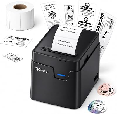 CLABEL 2 Inch Desktop Bluetooth Barcode Label Printer for Small Business | No RFID Lock, Built-in Paper Bin, 25-50mm(1-2") Tags, Price Address Bakery Gift Labels, for Retail Office, Android iPhone PC