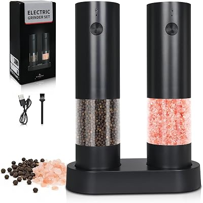 Electric Salt & Pepper Grinder Set of 2,Adjustable Coarseness with USB C Charging Rechargeable for Women &Men (Black Set)