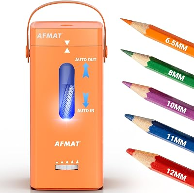 AFMAT Electric Pencil Sharpener, Fully Automatic Pencil Sharpener, Auto in & Out, Rechargeable Hands-Free Sharpeners for Jumbo & Colored Pencils (6.5-12mm), Portable for Home/Classroom/Office PSC6