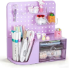 Comix Desk Organizer with 2 Drawer, Purple 360 Rotating Pen Holder for Desk | Desk Organizers and Accessories with 5 Slots Pencil Holder+Pegboard+Drawer, Pen Organizer for Home School Art Office Supplies