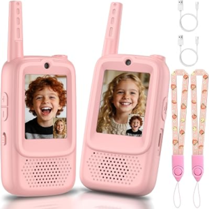 Video Walkie Talkies for Kids, 2 Pack Rechargeable Walkie Talkie with Screen, Long Range 2 Way Radio with 4 Voice Effect, Christmas Birthday Gift for Age 3-12 Boy Girl Indoor/Outdoor