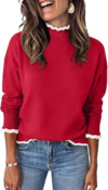 UNCLECAT Womens Ruffle Mock Neck Sweater