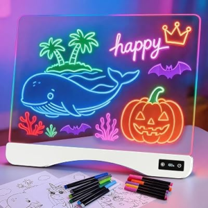 17 Inch Rechargeable LED Drawing Board for Kids, Upgraded 15 Colors Light Up Doodle Pad, Anti-Scratch PVC, Flicker-Free Eye Care, Includes Tracing Cards & 12 Markers, Gift for Girls Kids