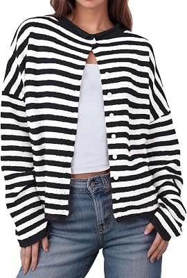 UNCLECAT Womens Striped Cardigan