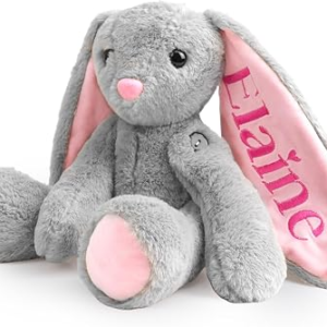 Personalized Bunny Stuffed Animal, Custom Bunny Plush with Embroidered Name, Toys for 1 2 3 Year Old Baby Girls Boys, Customized Christmas Birthday Gifts for Infant Toddler Newborn (Bunny)