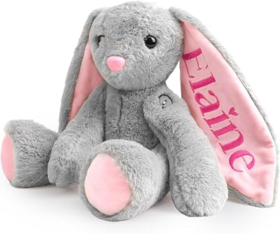 Personalized Bunny Stuffed Animal, Custom Bunny Plush with Embroidered Name, Toys for 1 2 3 Year Old Baby Girls Boys, Customized Christmas Birthday Gifts for Infant Toddler Newborn (Bunny)