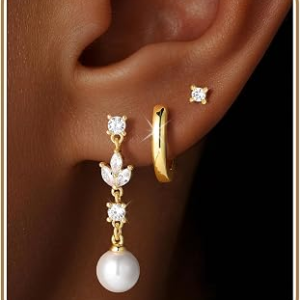 M MOOHAM 14K Gold Plated Pearl Drop Earrings