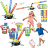 Bean Bag Ring Toss Game for Kids, 3-in-1 Carnival Musical Jumping Toy with LED Lights, Remote, Electric Spinning Base, Indoor & Outdoor Toys for Kids Ages 4-8, Backyard Sport Toy for Boys Girls