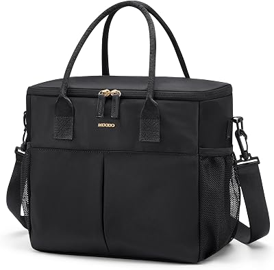 Lunch Bag Large Insulated Lunch Bags for Women Men Adult Lunch Box with Shoulder Strap for Work,Picnics,Outings (Black)