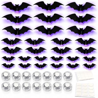 NELIANGIA 36 Pcs LED Halloween Bats Wall Decor