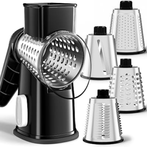 Weltonhm 4 in 1 Large Rotary Cheese Grater Hand Crank (Black 4 Graters) | Cheese Shredder Rotar