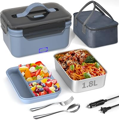 Electric Lunch Box Food Heater, New 100W Portable Food Warmer, Heated Lunch Box for Adults Car/Home with 1.8L Removable Stainless Steel Container, Christmas White Elephant Gifts, 12V/24V/110V/220V