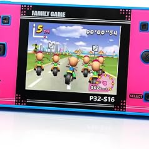 Handheld Game for Kids ，Built-in 220 32-bit Video Games, 3.0” IPS Screen, Rechargeable Portable Game , Travel Mini Arcade Electronic Toys Gift for Boys and Girls(Blue+Pink)