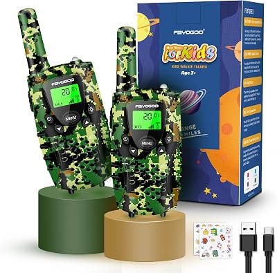 FAYOGOO 2 Pack Walkie Talkies for Kids Long Range 4 Miles,Kids Walkie Talkies with Flashlight, Christmas Birthday Toys Gifts Ideas Present for 3-12 Year Old Boys Girls (Green)