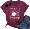 YI XIANG RAN Teacher Graphic T-Shirt Summer Teacher Gift Teach Love Inspire Shirt Womens Inspirational Tees Tops (Purple Red, Small)