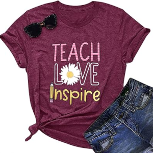 YI XIANG RAN Teacher Graphic T-Shirt Summer Teacher Gift Teach Love Inspire Shirt Womens Inspirational Tees Tops (Purple Red, Small)