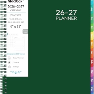 Planner 2026-2027, Academic Planner 2026-2027 – 2026-2027 Weekly and Monthly Planner, A4(9″ x 11″), July 2026 – June 2027, Storage Pocket, Daily Agenda Book, College Organizer Notebook, Teacher Student Planning Book with Tabs, Dark Green