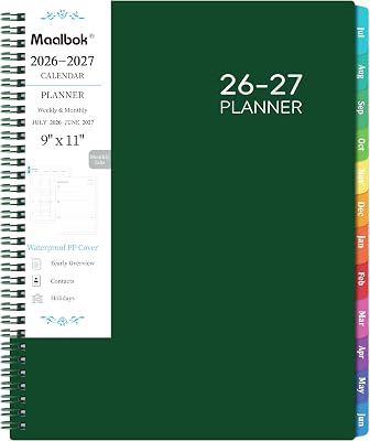 Planner 2026-2027, Academic Planner 2026-2027 - 2026-2027 Weekly and Monthly Planner, A4(9" x 11"), July 2026 - June 2027, Storage Pocket, Daily Agenda Book, College Organizer Notebook, Teacher Student Planning Book with Tabs, Dark Green