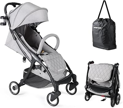 Beberoad Love R2 Travel Stroller for Airplane Compact Baby Stroller, Gray | Lightweight Stroller Foldable Infant Toddler Stroller with Cup Holder, Rain Cover and UPF 50+ Waterproof Canopy