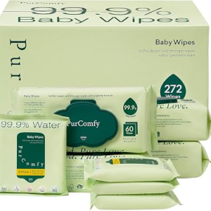 PurComfy Baby Wipes Unscented, 4 Flip-Top Packs + 4 Travel Pack | Plant Based, Hypoallergenic, Sensitive Newborn Skin, Total 272 Count Wipes
