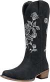 JEOSSY Womens Mid Calf Embroidery Cowboy Boots