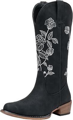 JEOSSY Womens Mid Calf Embroidery Cowboy Boots