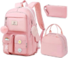 School Backpack For Girls – 6pcs Cute Girls Backpack With Lunch Box Set For Teens Women College Middle High School – 18″ School Bookbag Travel Back Pack