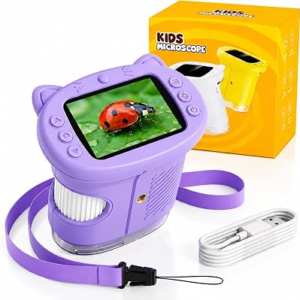 Kids Microscope, 1000X Handheld Digital Pocket Microscope with 2.4″ IPS Screen & 8 LEDs, Rechargeable STEM Educational Science Toy for Outdoor Exploration, Gift for Boys Girls Age 4-12, Violet