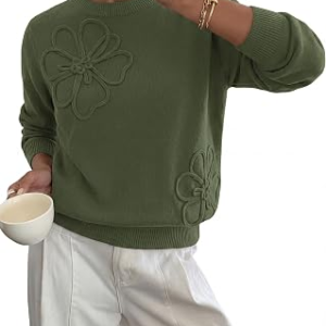 BTFBM Fall Long Sleeve Sweaters for Women Trendy,Army Green,X-Large