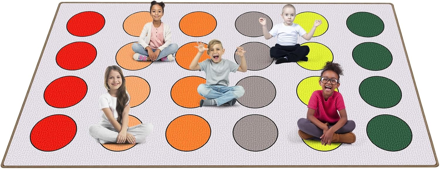 ABCarpet Classroom Rug, 7'6" x 13'1" Durable Boho Classroom Carpet, Non-Slip Preschool Rug with 24 Seating Squares for Reading Area, Circle Time, Kids Playroom, Teacher Use