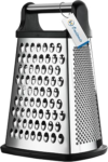 Professional Cheese Grater – Stainless Steel, XL Size, 4 Sides – Perfect Box Grater for Parmesan Cheese, Vegetables, Ginger – Dishwasher Safe – Black