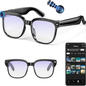 AI Smart Glasses with Camera, 4K 800W HD Video Recording Glasses with Audio, Bluetooth Sunglassess with Camera, Real-Time Translation, Voice Assistant, Object Recognition, Hands-Free Music Calls
