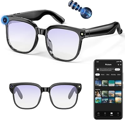 AI Smart Glasses with Camera, 4K 800W HD Video Recording Glasses with Audio, Bluetooth Sunglassess with Camera, Real-Time Translation, Voice Assistant, Object Recognition, Hands-Free Music Calls