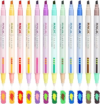 12 Colors Dual Tip Color Changing Highlighter for Kids Adult Coloring | Dual Tip Highlighters Markers, Chisel and Bullet Tips Quick Dry Highlighter Pens for Bible Study, Back to School Supplies