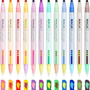 12 Colors Dual Tip Color Changing Highlighter for Kids Adult Coloring | Dual Tip Highlighters Markers, Chisel and Bullet Tips Quick Dry Highlighter Pens for Bible Study, Back to School Supplies