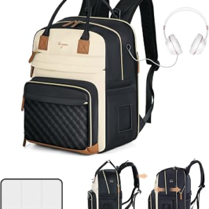 Diaper Bag Backpack, Extra Large Baby Diaper Bag for 2 Kids Twin | Travel Diaper Backpack for Mom Dad, 25-37L Expandable, with Changing Pad, Insulated Pocket, Earphone Hole, Apricot Black