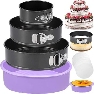 Springform Pan Set of 3 Nonstick Spring Form Pan for Cheesecake | Leakproof Springform Cheesecake Pan 4 7 9 Inch with Protector for Water Bath, Spring Cheese Cake Pans for Baking, 50Pcs Paper