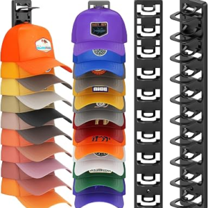 Hat Organizer for Baseball Caps 2 Pack, Hat Rack for Wall, Hat Storage, Hat Holder with Strong Adhesive and Screws (Black)