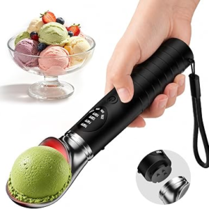 Beyn Heated Ice Cream Scoop Rechargeable with Removable Head, 4 Temperature Settings Electric Warming Scooper LED Display for Hard Ice Cream, Easy for Seniors & Kids, IP67 Waterproof, Fast Charge