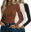Women’s Ribbed Long Sleeve Stretchy Tops 3 Pack