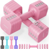 FEIERDUN 5-in-1 Adjustable Dumbbell Set of 2, 12LBS/6LBS Hand Weights for Women, 1s-Adjust Dual-Stable Dumbbell Set for Women Home Gym & Outdoor, Pink