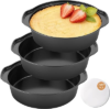 BEWOS 6 Inch Cake Pan Set – 3 Pcs Carbon Steel Round Cake Pans with 100 Pcs Parchment Paper, Round Cake Pans, Nonstick Baking Pans Set with Handle, Dishwasher Safe