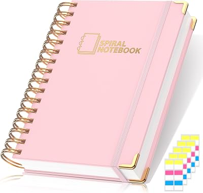 Lined Spiral Journal Notebook for Women Men, Medium A5 300 Pages, College Ruled Hardcover Notebooks for Work and Note Taking, Journals for Writing - Pink