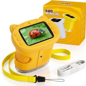 Kids Microscope, 4K 1000X Zoom, 2.4″ Screen, STEM Toy Ages 4-12 | Photo & Video Recording, 600mAh USB-C Rechargeable 2H Use, 8 Adjustable LED Lights, No Slides Needed, Gift for Boys & Girls