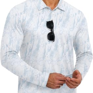 ZITY Long Sleeve Polo Shirts for Men Print Golf Shirts UPF 50+ Lightweight Casual Collared Shirts for Men Work Fish Outdoor