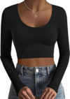 Ekouaer Long Sleeve Crop Tops for Women Scoop Neck