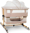Baby Bassinet, 4 in 1 Stable Bedside Bassinet for Baby | Rocking Baby Bassinet Bedside Sleeper with Mattress and Mosquito Net, 5-Height Adjustable, Breathable Mesh (Pink)